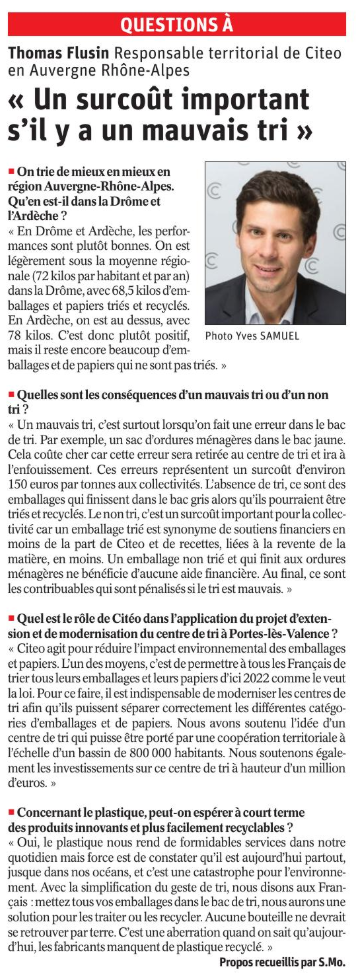 200205 DauphinÃ© LibÃ©rÃ© Interview Thomas Flusin Responsable territorial CITEO AURA
