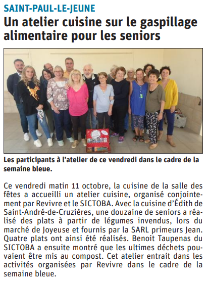 191014 DauphinÃ© LibÃ©rÃ© Atelier cuisine St-Paul-le-Jeune
