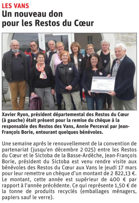 220323 DauphinÃ© LibÃ©rÃ© Remise chÃ¨que Restos du coeur