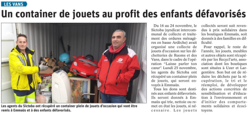 191128 DauphinÃ© LibÃ©rÃ© Collecte jouets Les Vans
