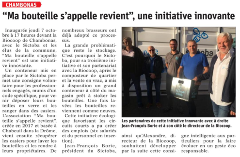 211009 DauphinÃ© LibÃ©rÃ© "Ma bouteille s'appelle reviens", une initiative innovante