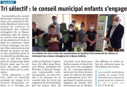 201011 Dauphiné Libéré Conseil municipal enfants Salavas