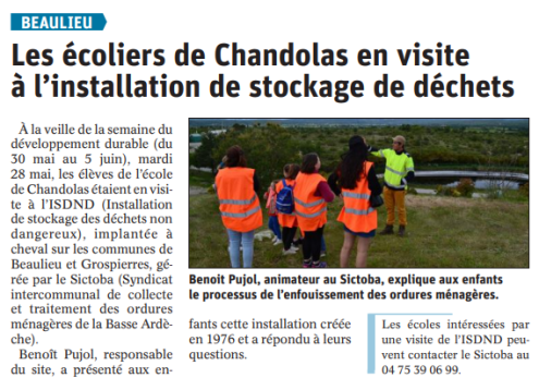 Beaulieu : Les Ã©coliers de Chandolas en visite Ã l'ISDND