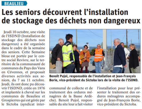 191015 DauphinÃ© LibÃ©rÃ© Visite ISDND Semaine bleue