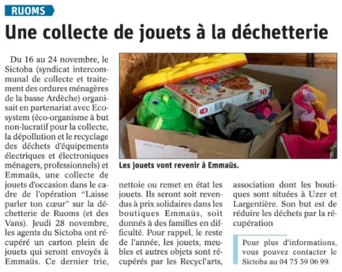 191202 DauphinÃ© LibÃ©rÃ© Collecte jouets Ruoms