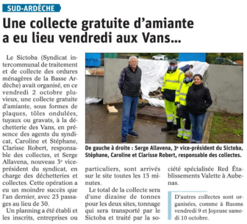 201005 DauphinÃ© LibÃ©rÃ© Collecte amiante Les Vans