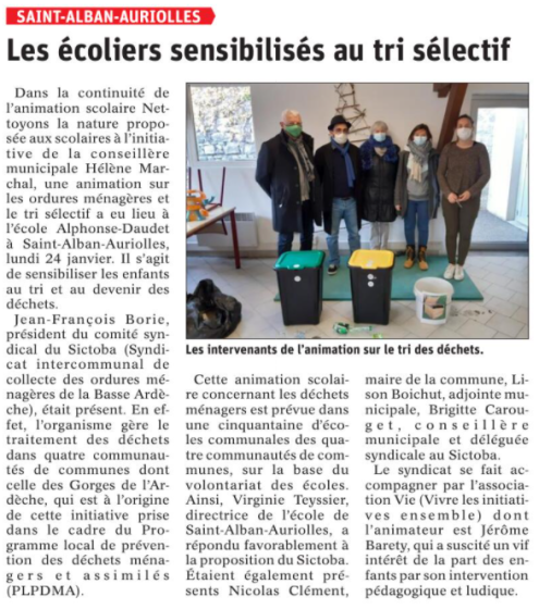 220126 DauphinÃ© LibÃ©rÃ© St-Alban : Les Ã©coliers sensibilisÃ©s au tri sÃ©lectif
