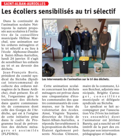 220126 Dauphiné Libéré St-Alban : Les écoliers sensibilisés au tri sélectif