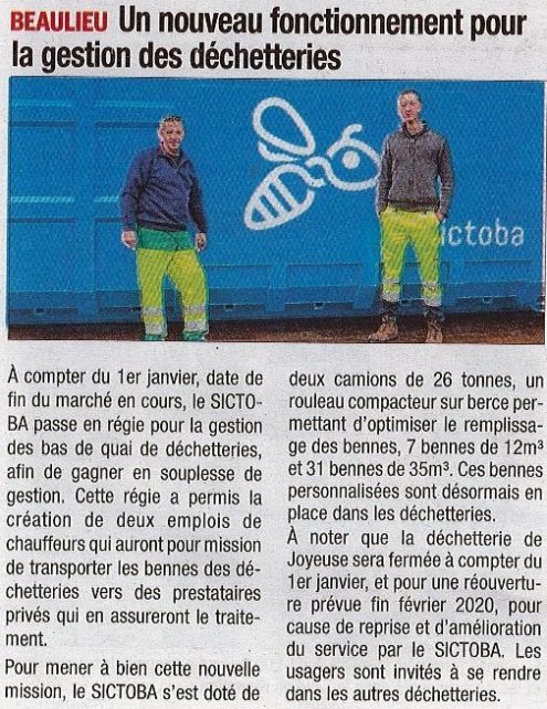 200109 La Tribune DÃ©chetteries en rÃ©gie et fermeture temporaire Joyeuse