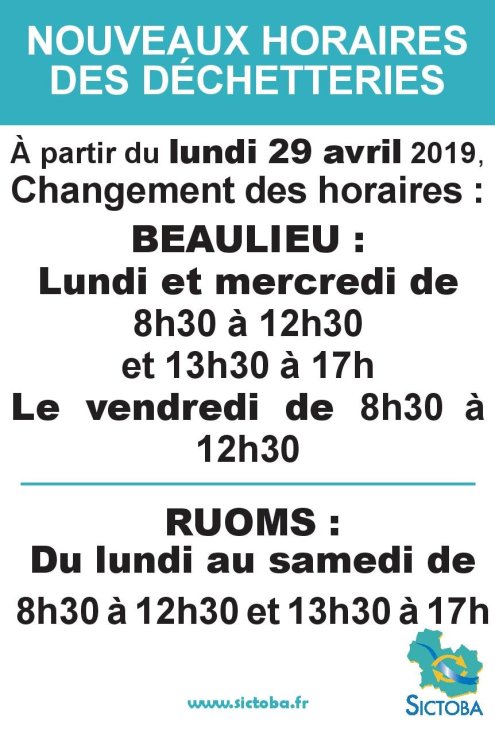 DÃ©chetteries Beaulieu-Ruoms annonce horaires