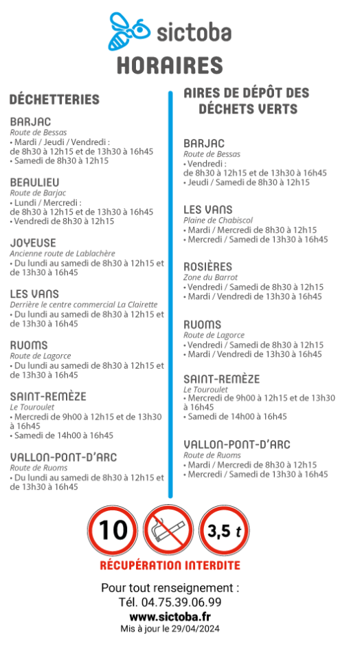 Horaires dÃ©chetteries et aires de dÃ©pÃ´t des dÃ©chets verts